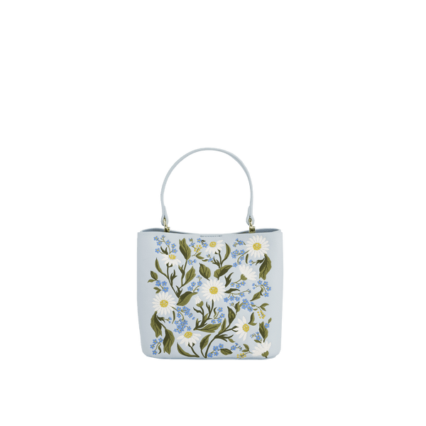 Emma Forget Me Not  Blue Embroidered Bucket Bag