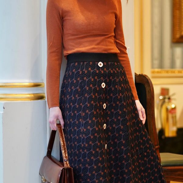 70s Typist Jacquard Skirt (Orange)