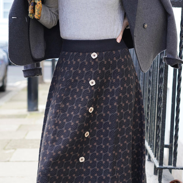 70s Typist Jacquard Skirt (Camel)