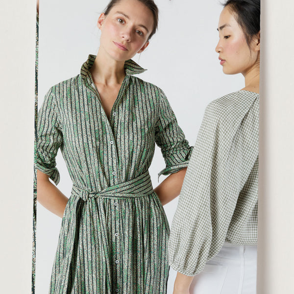 Victoria Blouse in Olive Gingham Sahara Linen