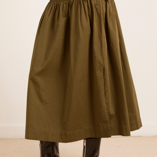 josie midi skirt - olive cotton satin