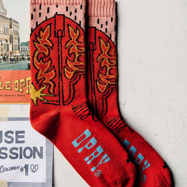 the i+w x opry "boot" sock in red