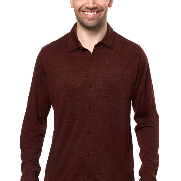 Men's Merino Button-Up Long Sleeve Bordo