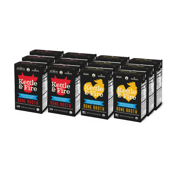 12-Pack: Beef & Chicken Reduced Sodium Bone Broth Bundle