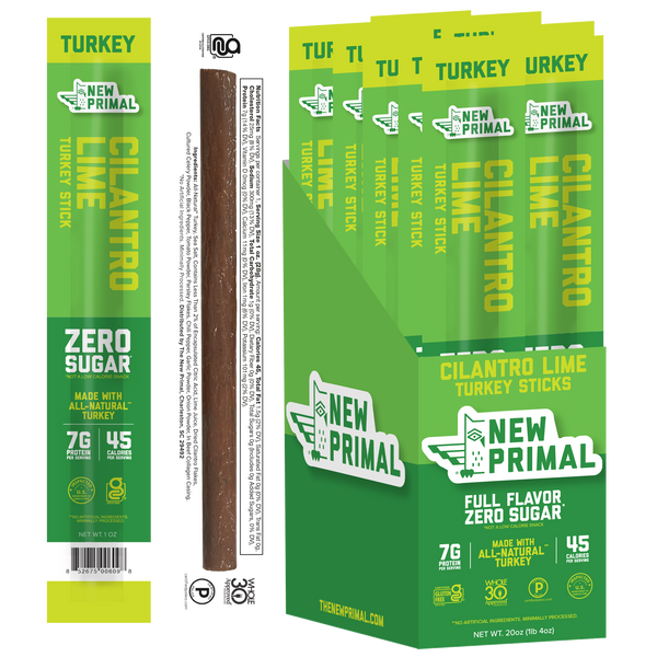 Cilantro Lime Turkey Meat Sticks, All-Natural Turkey, Zero Sugar (20 Sticks)